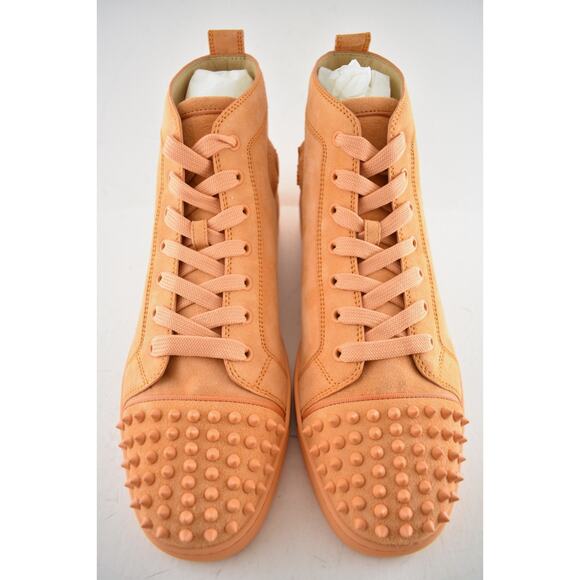 Christian Louboutin Lou Spikes Flat Melon Orange Suede High Top Sneaker 44 11 - Picture 6 of 15